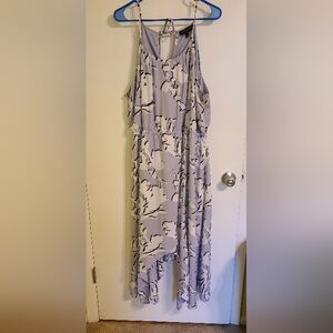 Lane Bryant Womens 24 Lilac Floral Bloom Chiffon Maxi Dress Handkerchief Hem